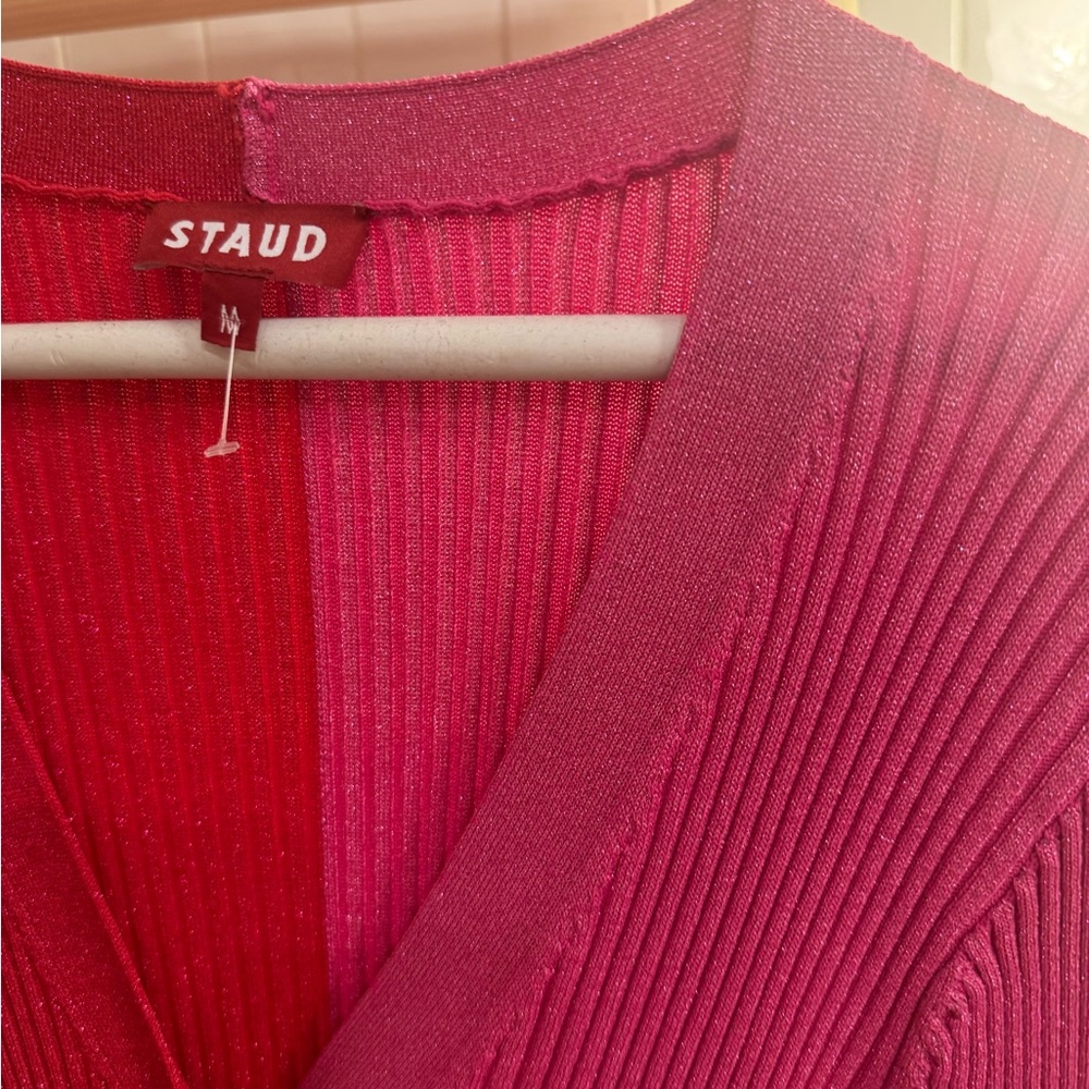 STAUD Shoko dress Colorblock Pink Rib-Knit Button-Front Dress - Women - Picture 5 of 8